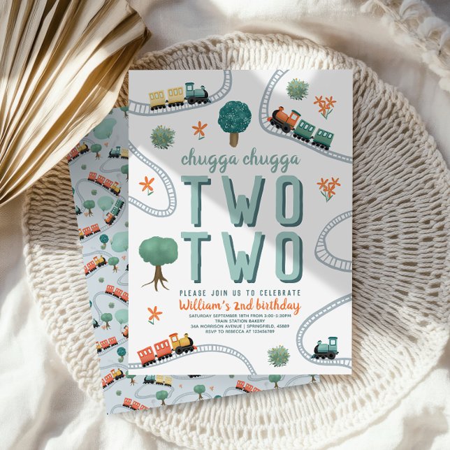Jungs Niedlich zwei blaue Züge Reisen 2. Geburtsta Einladung (Von Creator hochgeladen)