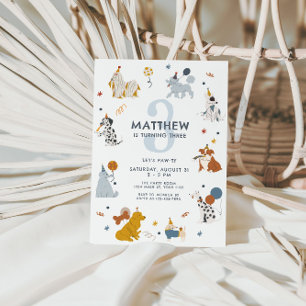 Jungs Niedlicher Hund Let's Pawty 3. Geburtstag Einladung