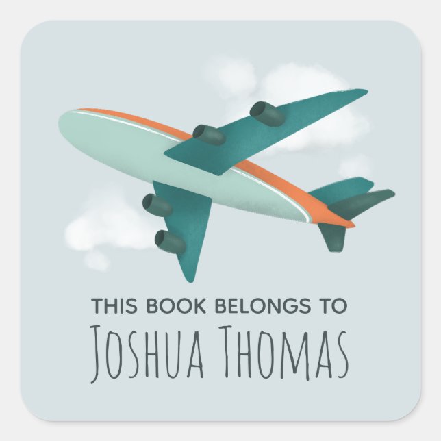 Jungs Niedliches Flugzeug Reisen Kinder Schule Buc Quadratischer Aufkleber (Vorderseite)