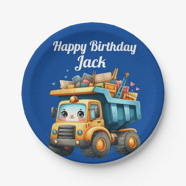 Jungs Personalisierter Name Happy Birthday Pappteller (Vorderseite)