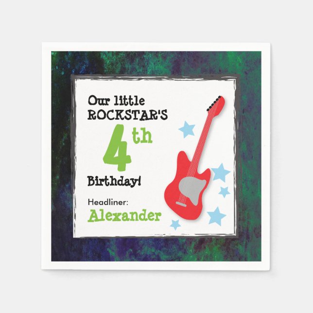 Jungs Rockstar Geburtstag mit Red Guitar Serviette (Vorderseite)