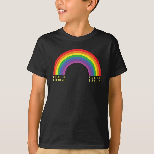 Jungs Schwarzer T - Shirt Regenbogen Jesus Rette (Vorderseite)