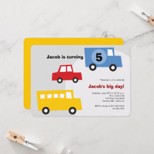 Jungs Spielzeug Spaß Transport Kinder 5th Birthday Einladung