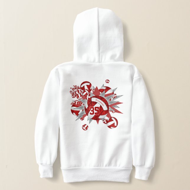 Jungs Sporen Rot-weiße Volleyball-Stars Hoodie (AblageHinten)