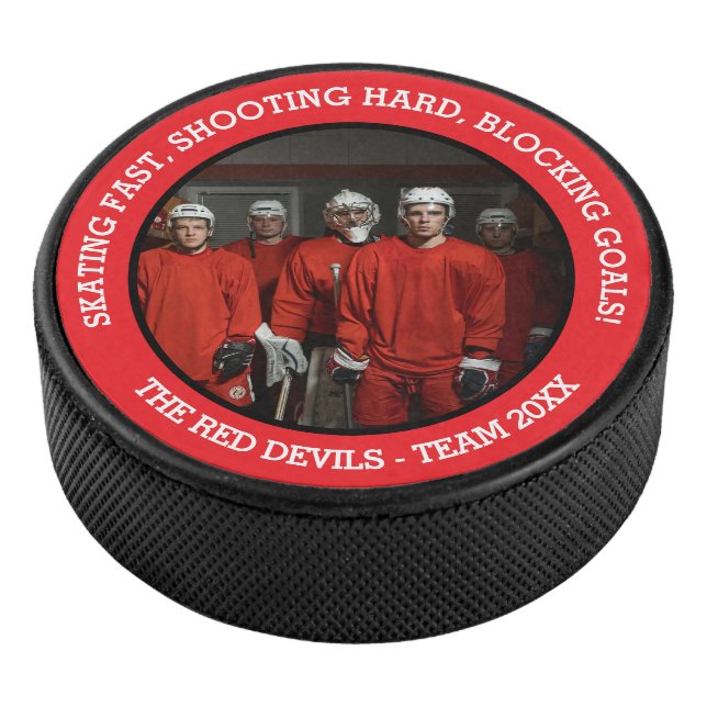 Jungs Team Foto und Slogan rot Schwarz-weiß Eishockey Puck (3/4)