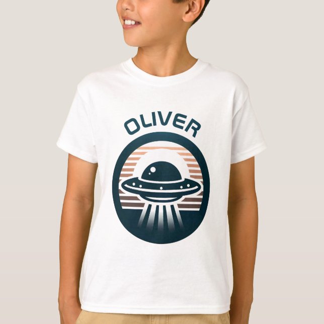 Jungs UFO bei Sonnenuntergang T-Shirt (Vorderseite)