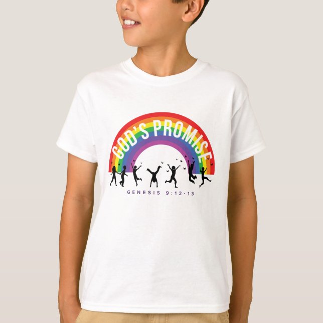 Jungs weißer T - Shirt Rainbow Gottes Versprechen  (Vorderseite)