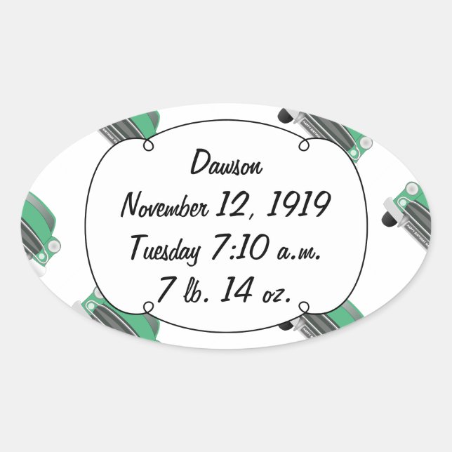 Jungs Zimmer Classic Car Geschenke Sweet Green Ret Ovaler Aufkleber (Vorderseite)