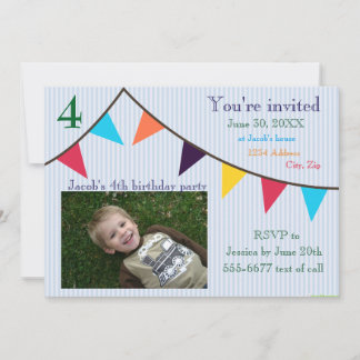 Jungs zum Geburtstag Einladung Blue Strip Banner