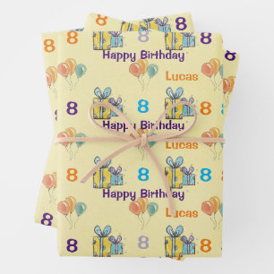 Jungs zum Geburtstag Name & Alter Ballons Geschenk Geschenkpapier Set