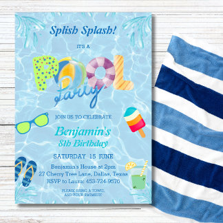Jungs zum Geburtstag Splash Pool Party Einladung