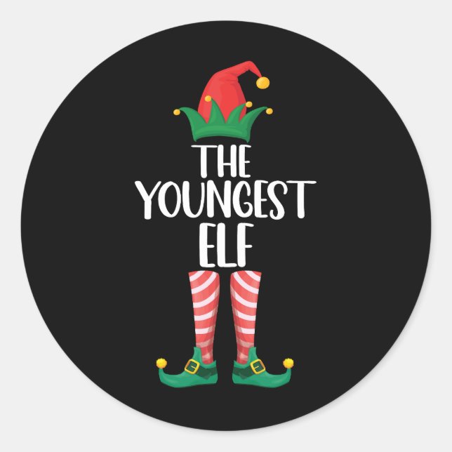 Jüngstes Elf Matching Familienweihnachtliches Part Runder Aufkleber (Vorderseite)