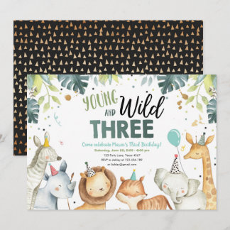 Jungtier Wild Three Safari zum Geburtstag Einladun Einladung
