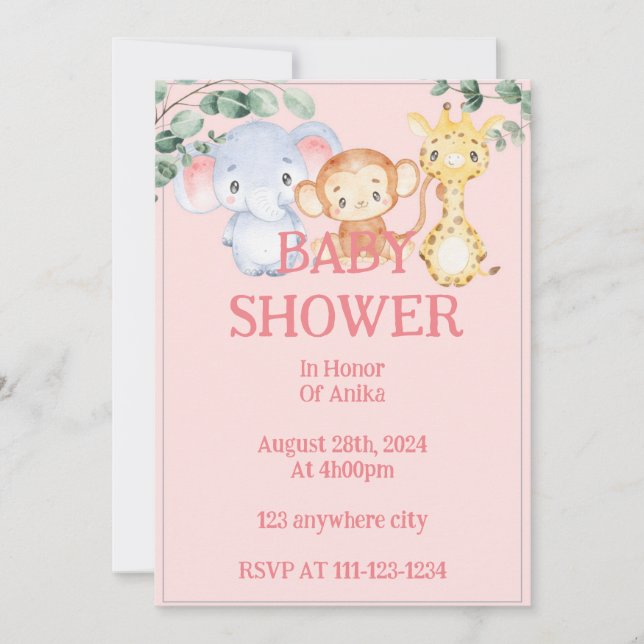 Jungtiere Baby Dusche Einladung (Vorderseite)