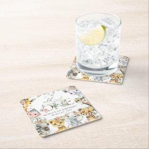 Jungtiere, Safari, Blume, erster Geburtstag Rechteckiger Pappuntersetzer