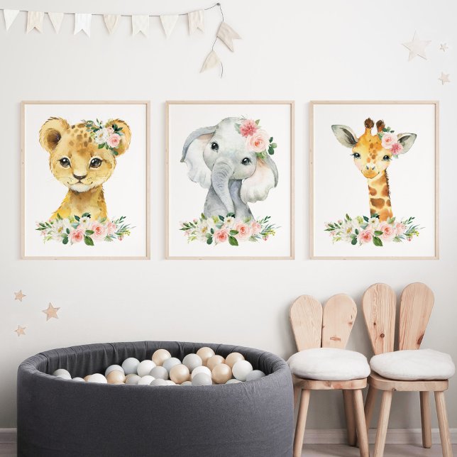 Jungtiere, Safari, rosa Blume, Kinderzimmer Bilderwand Sets (Von Creator hochgeladen)