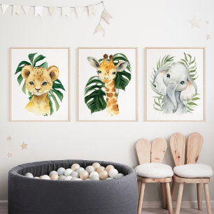 Jungtiere, Safari-Tiere, Palmen-Blätter Bilderwand Sets