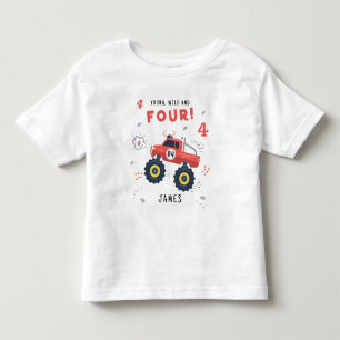 Jungwild und Vierter Geburtstag Kindermonsterwagen Kleinkind T-shirt