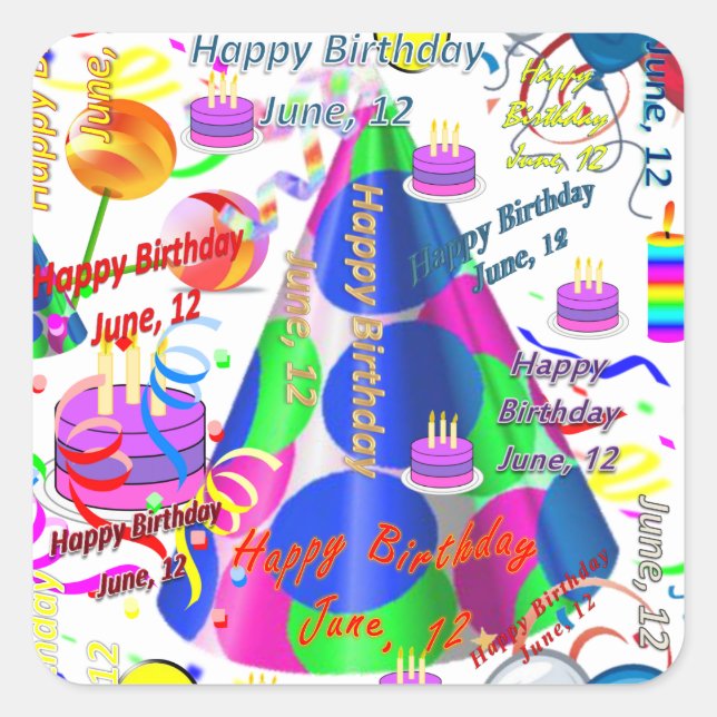Juni, 12 Kindergeburtstag Stickers (Vorderseite)
