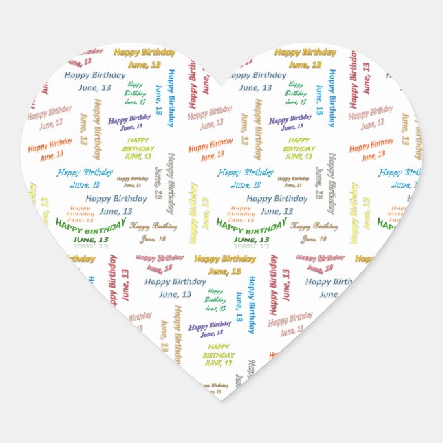 Juni, 13 Geburtstagsticker Herz-Aufkleber (Vorderseite)