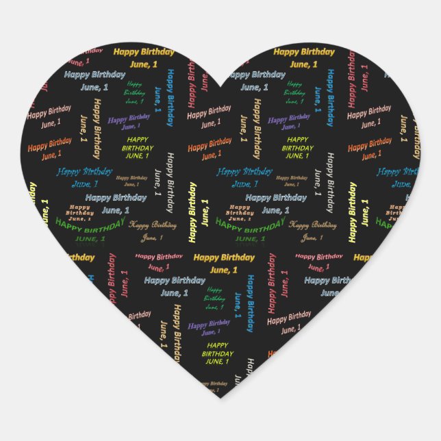 Juni, 1 Geburtstagsticker Herz-Aufkleber (Vorderseite)