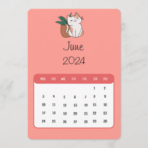 Juni 2024 Stand Alone Cat and Pflanze Kalender Menükarte