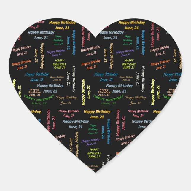 Juni, 21 Geburtstagsticker Herz-Aufkleber (Vorderseite)