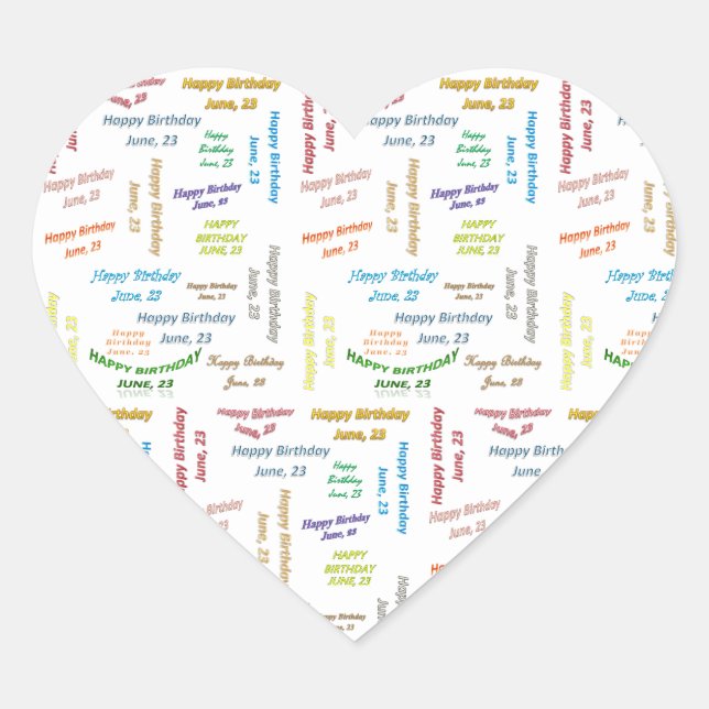 Juni, 23 Geburtstagsticker Herz-Aufkleber (Vorderseite)