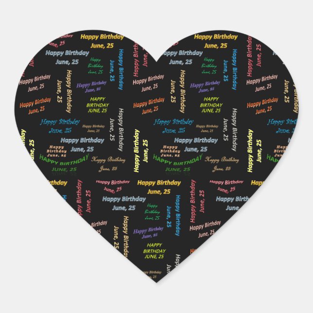 Juni, 25 Geburtstagsticker Herz-Aufkleber (Vorderseite)