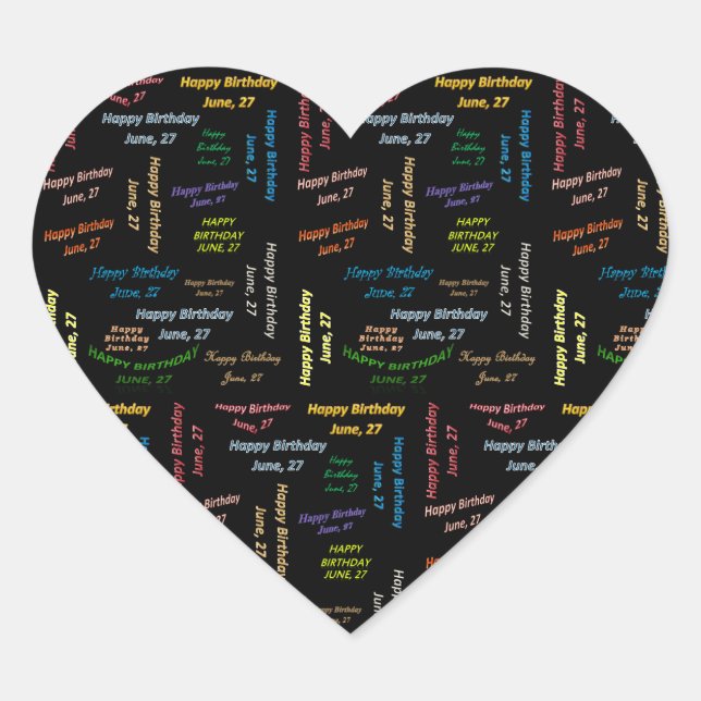 Juni, 27 Geburtstagsticker Herz-Aufkleber (Vorderseite)