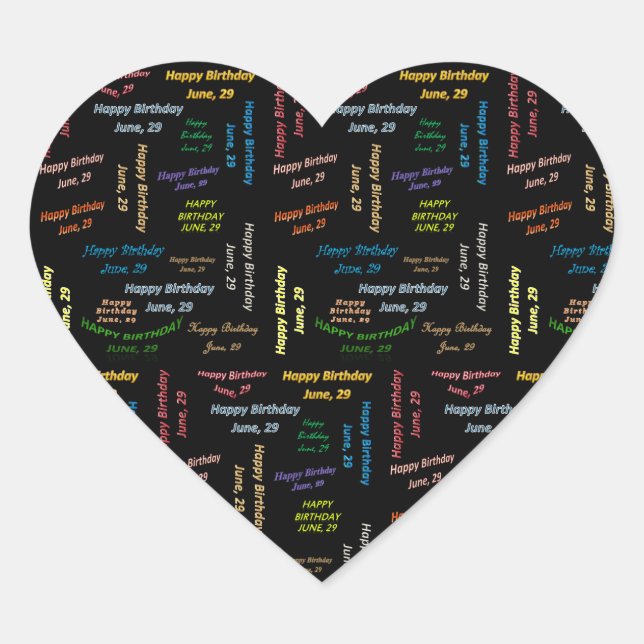 Juni, 29 Geburtstagsaufkleber Herz-Aufkleber (Vorderseite)