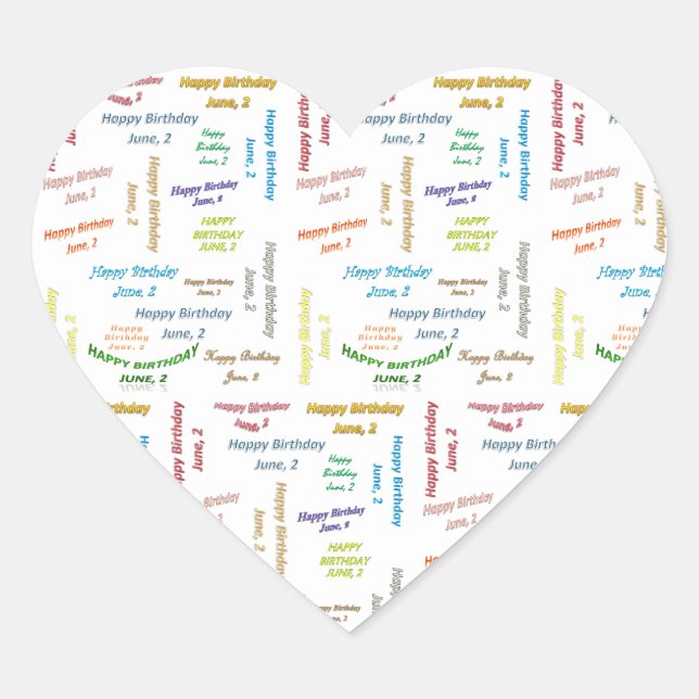 Juni, 2 Geburtstagsticker Herz-Aufkleber (Vorderseite)