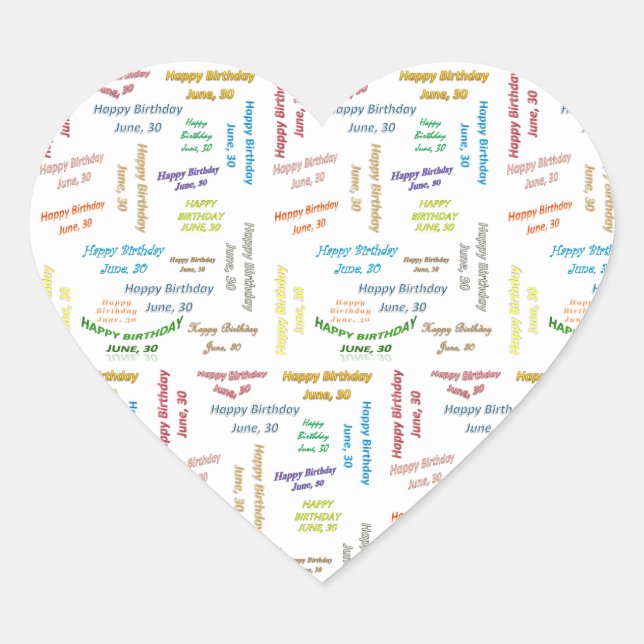 Juni, 30 Geburtstagsticker Herz-Aufkleber (Vorderseite)