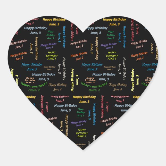 Juni, 3 Geburtstagsticker Herz-Aufkleber (Vorderseite)