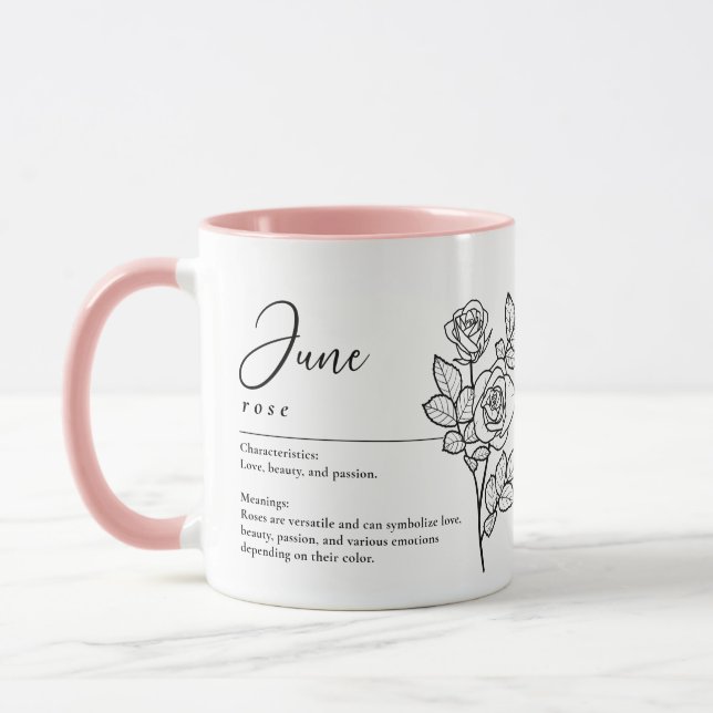 Juni Geburtsmonat Blume Rose Minimalistisch Tasse (Links)