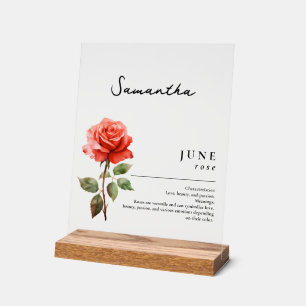 Juni Geburtsmonat Blume Rose Personalisiert Acrylschild