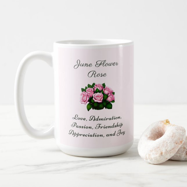 Juni Geburtsmonat Blume Rose Zeitlose Bläschen Kaffeetasse (Mit Donut)