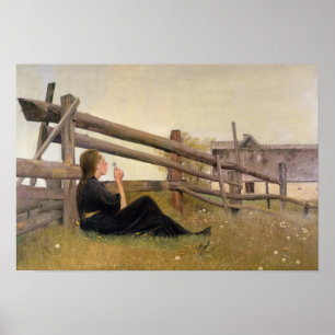 Juni. Mädchen-durchbrennenlöwenzahn-Samen, 1899 Poster