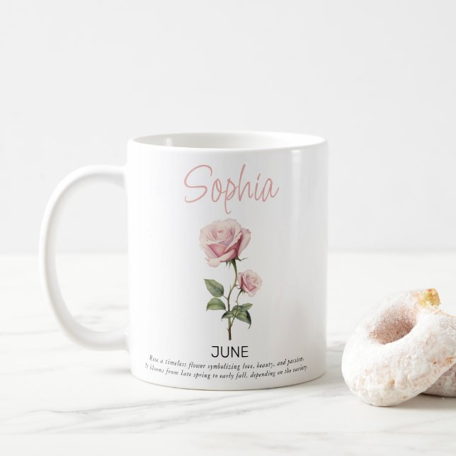 Juni Personalisierte Blume der Geburt Kaffeetasse (Mit Donut)