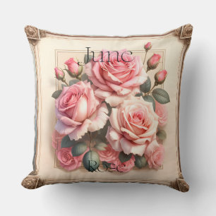 Juni Rose Geburtsmonat Vintage Botanisch Blumig Kissen