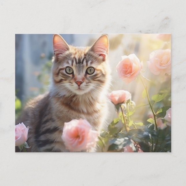Juni Rose und Katze Postkarte (Vorderseite)