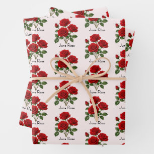 Juni-Rosen-Blumen Geschenkpapier Set