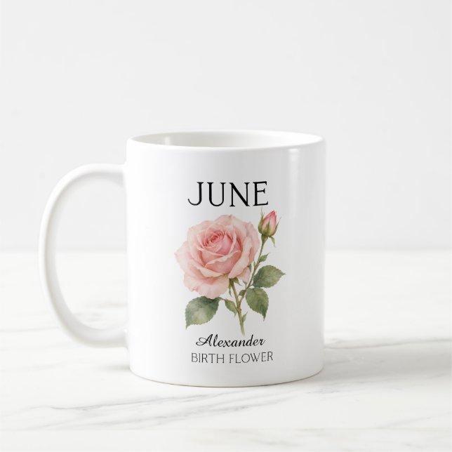Juni-Rosen-Geburtsblume Kaffeetasse (Links)