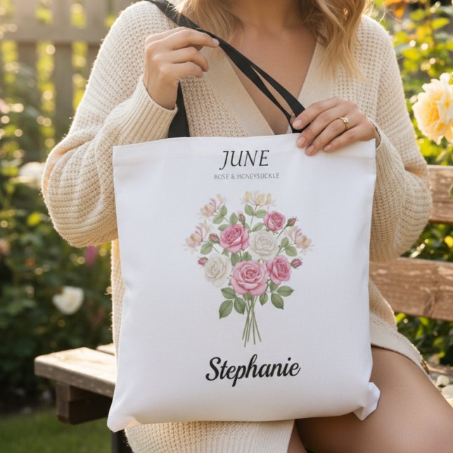 Juni Rosen Geburtsmonatsblumen Oma Geschenk (Romantic Garden Rose – June Birthday Gift tote)