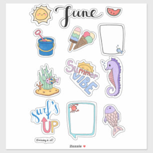 Juni-Stickerbogen – Sommerstart Aufkleber