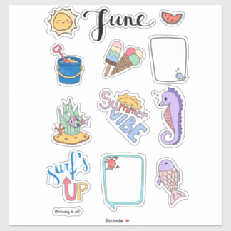 Juni-Stickerbogen – Sommerstart Aufkleber