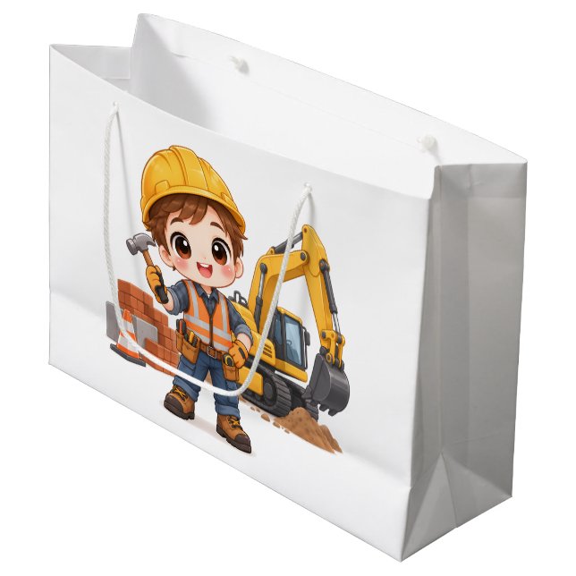 Junior-Bauarbeiter Große Geschenktüte (Vorderseite Schrägansicht)