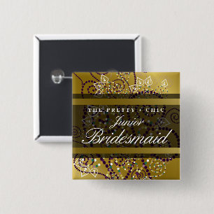 JUNIOR BRIDESMAID Boho Spirals Gold Wedding Button