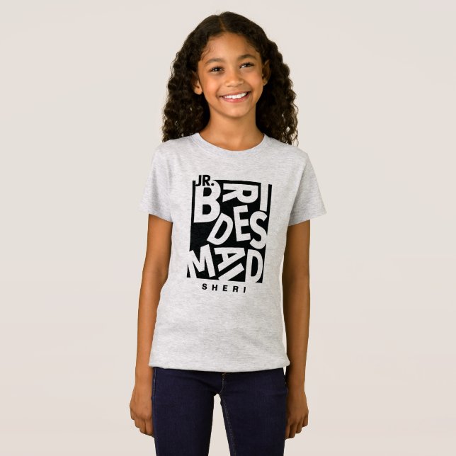 Junior Bridesmaid in schwarzer Typografie, Hochzei T-Shirt (Vorne ganz)