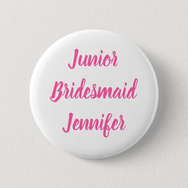 Junior Bridesmaid Pink Individuelle Name Geschenke Button (Vorderseite)